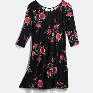 Elegant Floral Black and Pink Dress